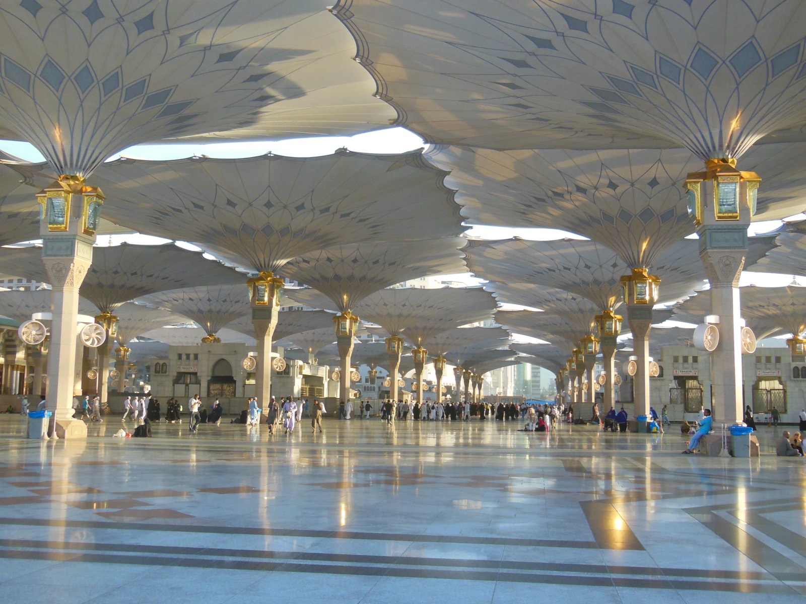 Giant umbrellas shading the courtyard of Masjid an-Nabawi, Madinah
